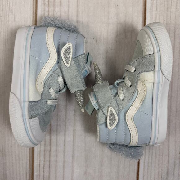 Vans Sk8-Hi Unicorn High Top Sneakers Baby Blue Glitter Horn Toddler Shoes 7C - Picture 4 of 7